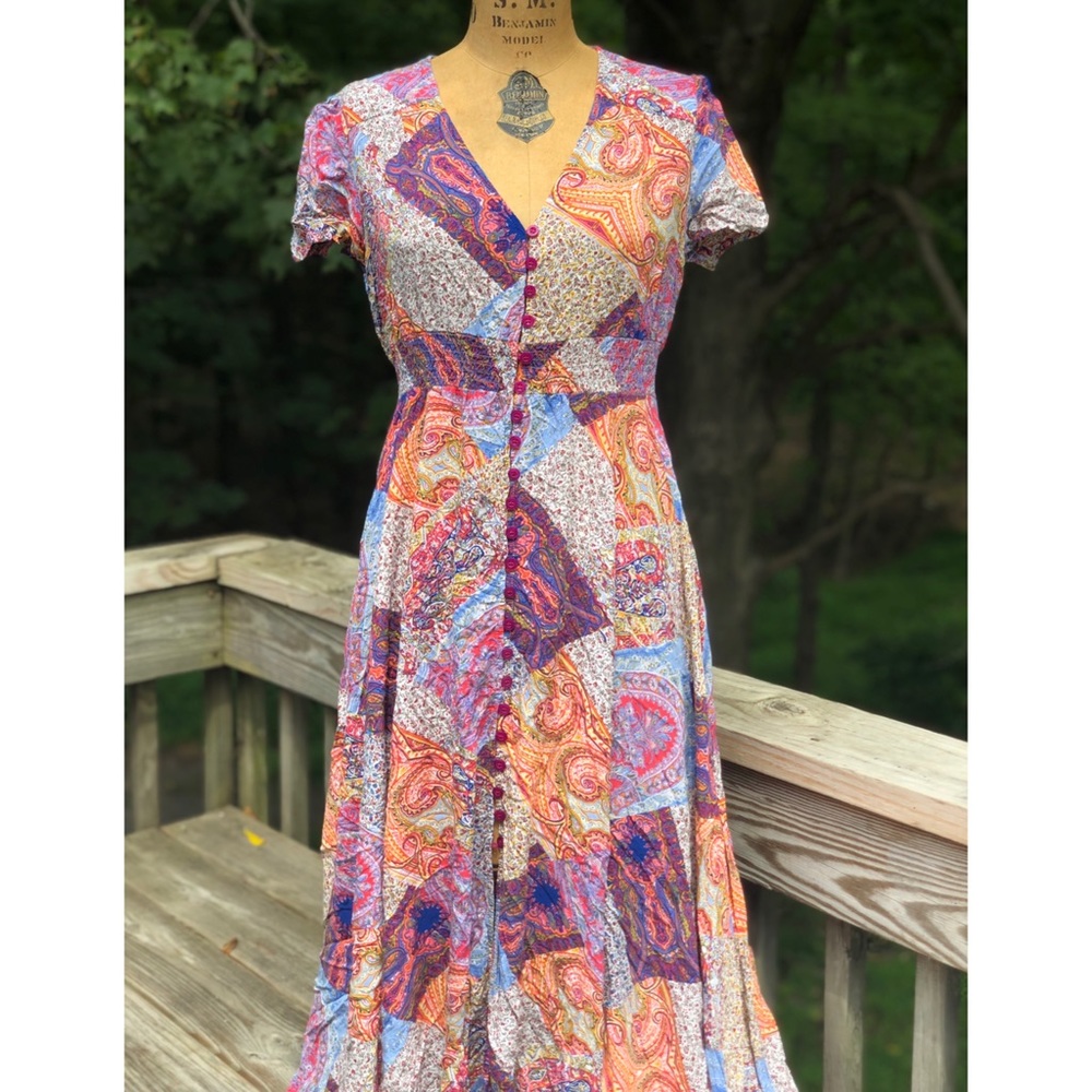 Patchwork flowy high low dress - large
